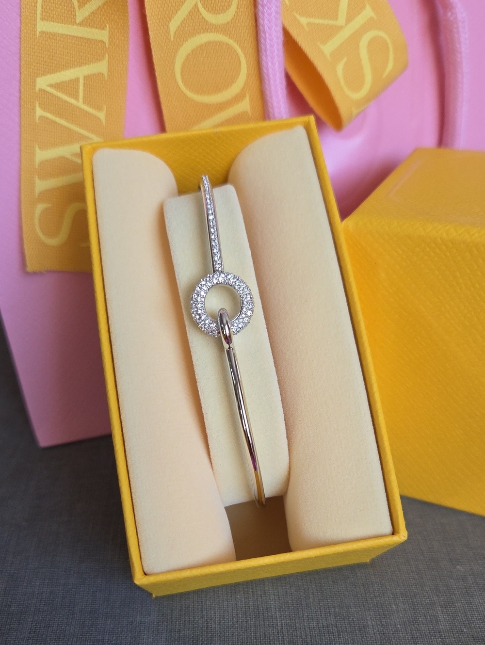 Swarovski Silver Crystal Circle Bangle in Clear Stones